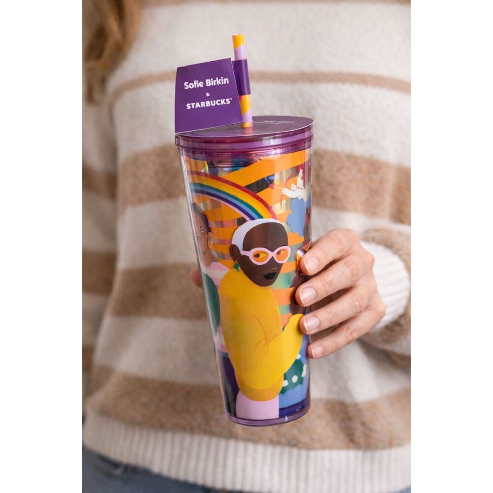 Sofie Birkin x Starbucks Rainbow Pride Tumbler Purple Lid Art Cup